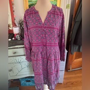 Old Navy Magenta and Blue Boho Patterned Midi Dress L Rayon Soft Rayon VGUC